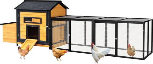 Show full view: Yafylly Outdoor Wooden Chicken Coop with Nesting Box, Large: 118-in, Black/Gold slide 2 of 7