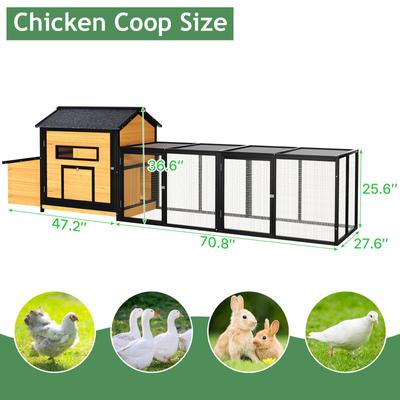 Show full view: Yafylly Outdoor Wooden Chicken Coop with Nesting Box, Large: 118-in, Black/Gold slide 3 of 7