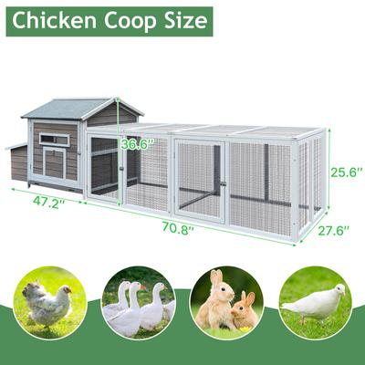 Show full view: Yafylly Outdoor Wooden Chicken Coop with Nesting Box, Large: 118-in, Gray slide 3 of 8