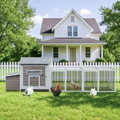 Yafylly Outdoor Wooden Chicken Coop with Nesting Box, Large: 118-in, Gray