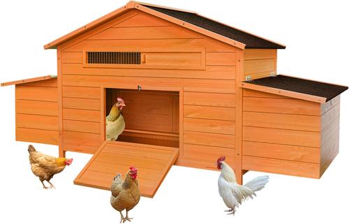 Show full view: Yafylly Outdoor Wooden Chicken Coop with 2 Free-Range Doors, Nesting Boxes & Perch, Large, Brick Red slide 2 of 7