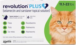 Revolution Plus Topical Solution for Cats, 11.1-22 lbs, (Green Box), 6 Doses (6-mos. supply)