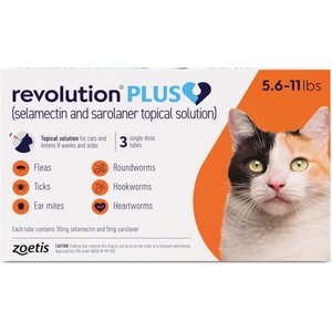 Revolution Plus Topical Solution for Cats, 5.6-11 lbs, (Orange Box), 3 Doses (3-mos. supply)