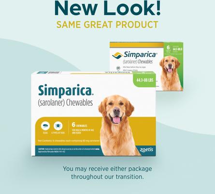 Show full view: Simparica Chewable Tablet for Dogs, 44.1-88 lbs, (Green Box), 12 Chewable Tablets (12-mos. supply) slide 9 of 12