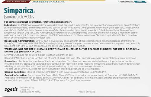 Show full view: Simparica Chewable Tablet for Dogs, 88.1-132 lbs, (Brown Box), 3 Chewable Tablets (3-mos. supply) slide 2 of 10