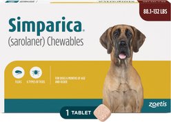Simparica Chewable Tablet for Dogs 88.1-132 lbs (Brown Box), 1 Chewable Tablet (1-mos. supply)