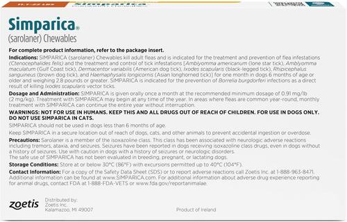 Show full view: Simparica Chewable Tablet for Dogs, 11.1-22 lbs, (Orange Box), 3 Chewable Tablets (3-mos. supply) slide 2 of 10