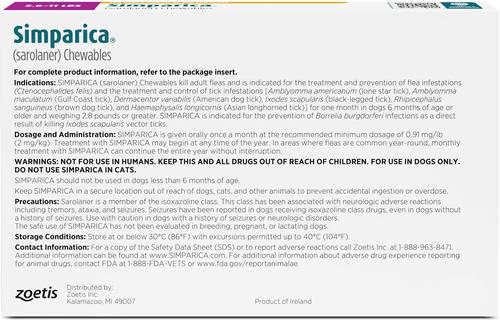 Show full view: Simparica Chewable Tablet for Dogs, 5.6-11 lbs, (Purple Box), 3 Chewable Tablets (3-mos. supply) slide 2 of 10