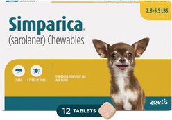 Simparica Chewable Tablet for Dogs, 2.8-5.5 lbs, (Yellow Box), 12 Chewable Tablets (12-mos. supply)