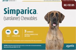 Simparica Chewable Tablet for Dogs, 88.1-132 lbs, (Brown Box), 3 Chewable Tablets (3-mos. supply)