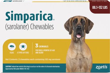 Simparica Chewable Tablet for Dogs, 88.1-132 lbs, (Brown Box), 3 Chewable Tablets (3-mos. supply)