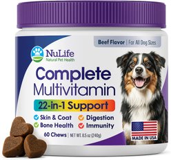 NuLife Natural Pet Health 22-in-1 Beef Flavored Chew Multivitamin for Dogs, 60 count