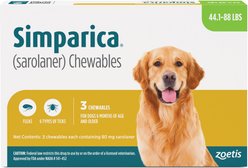 Simparica Chewable Tablet for Dogs, 44.1-88 lbs, (Green Box), 3 Chewable Tablets (3-mos. supply)