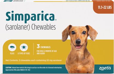 Simparica Chewable Tablet for Dogs, 11.1-22 lbs, (Orange Box), 3 Chewable Tablets (3-mos. supply)