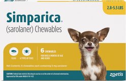 Simparica Chewable Tablet for Dogs, 2.8-5.5 lbs, (Yellow Box), 6 Chewable Tablets (6-mos. supply)