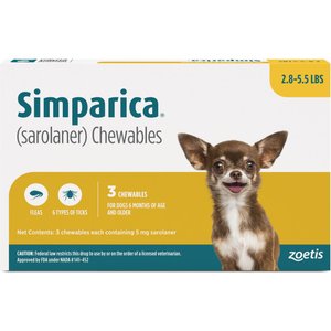 Simparica Chewable Tablet for Dogs, 2.8-5.5 lbs, (Yellow Box), 3 Chewable Tablets (3-mos. supply)