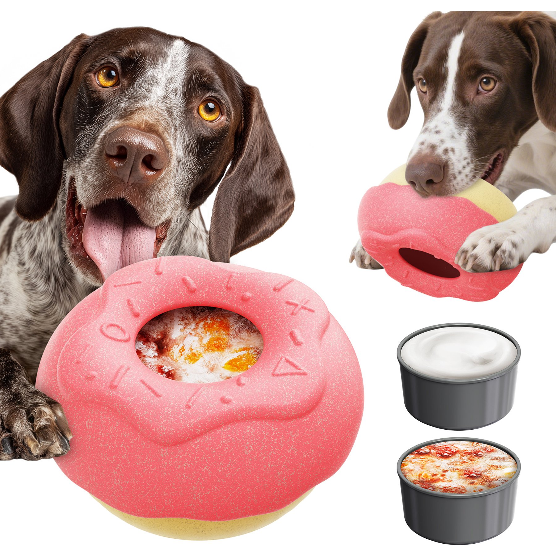 Dudpud 3-in-1 Donut Fillable Freeze Enrichment Dog Treat Dispenser Chew Toy, Pink