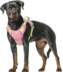 BARKBAY Air Reflective No-Pull Dog Harness with ID Tag Pocket, Baby Pink & Sunlight, X-Large: 30 to 38-in chest