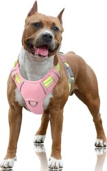 BARKBAY Air Reflective No-Pull Dog Harness with ID Tag Pocket, Baby Pink & Sunlight, Large: 24.5 to 32.5-in chest