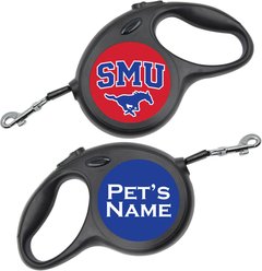 ShopInstaPets SMU Mustangs Retractable Dog Walking Leash, Black, 16-ft long, 1/2-in wide