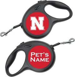 ShopInstaPets Nebraska Cornhuskers Retractable Dog Walking Leash, Black, 16-ft long, 1/2-in wide