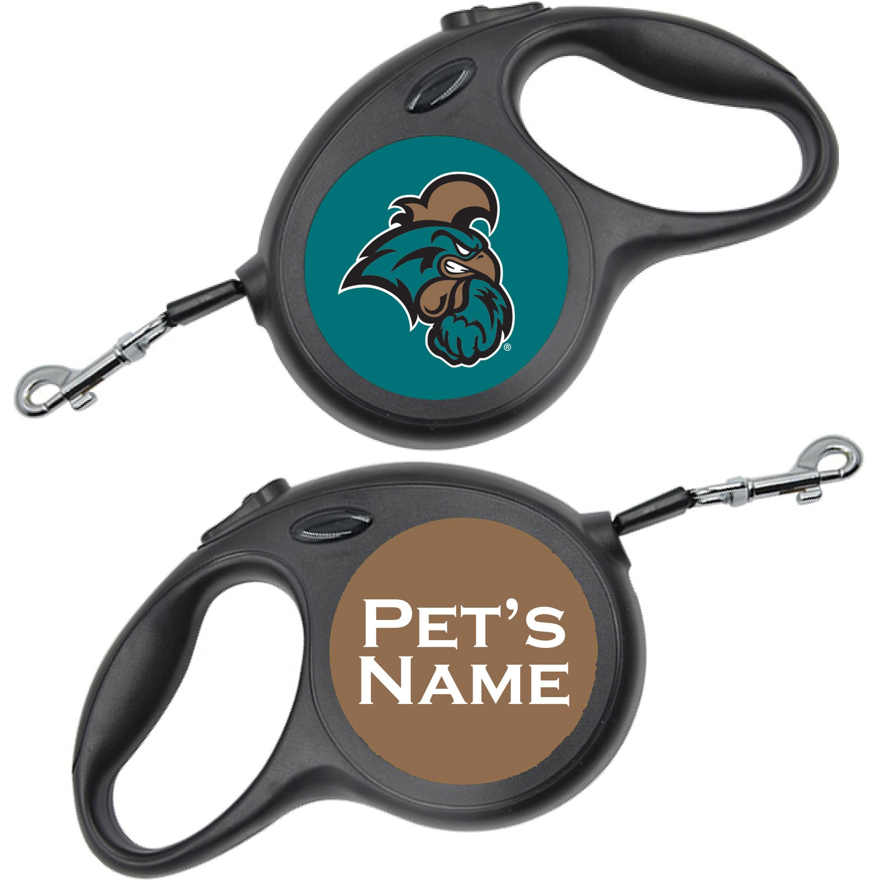 ShopInstaPets Retractable Dog Walking Leash, Black, 16-ft long, 1/2-in wide, Coastal Carolina Chanticleers