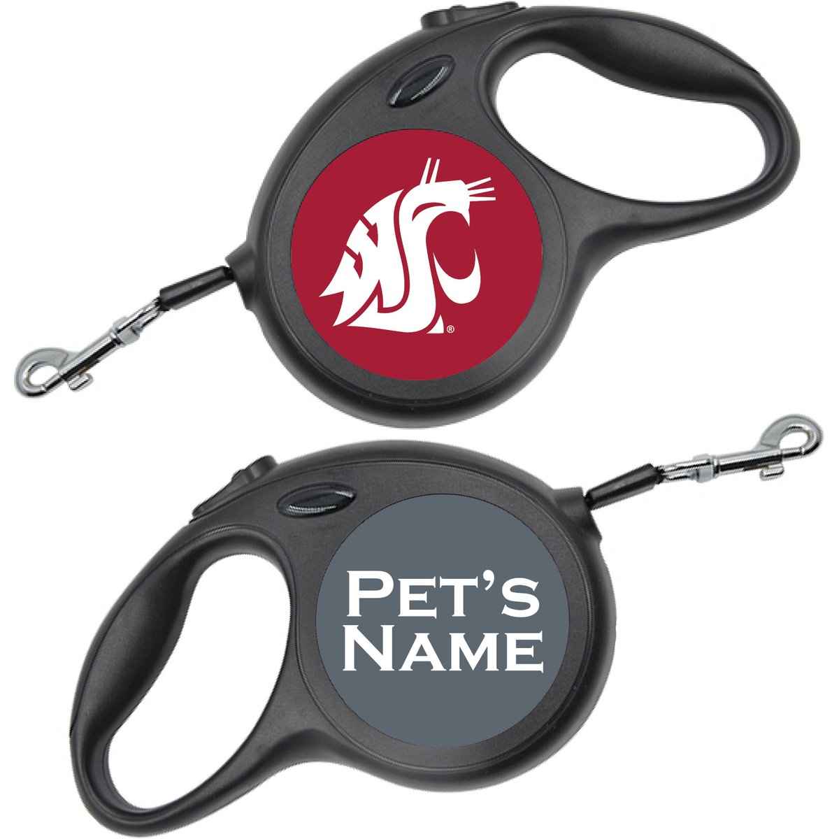 ShopInstaPets Retractable Dog Walking Leash, Black, 16-ft long, 1/2-in wide, Washington State Cougars