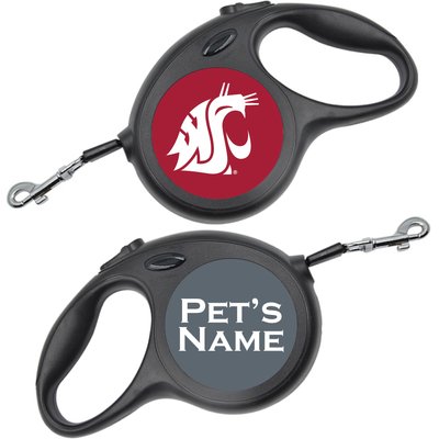 ShopInstaPets ShopInstaPets Retractable Dog Walking Leash, Black, 16-ft long, 1/2-in wide, Washington State Cougars