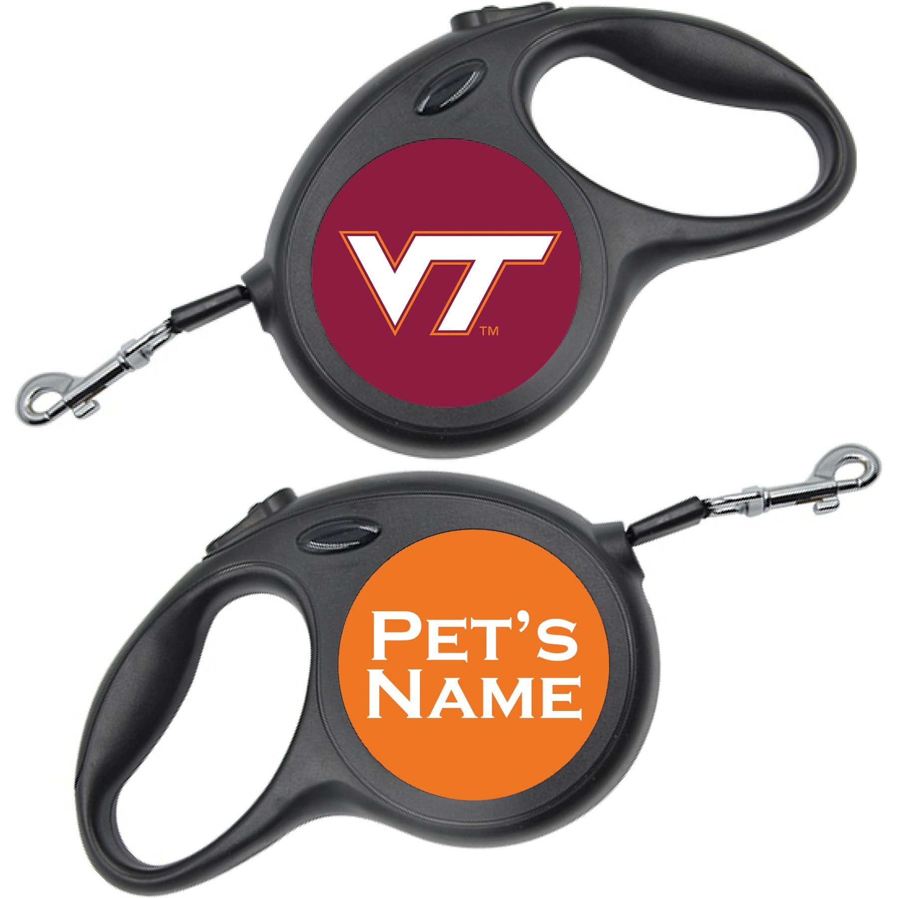 ShopInstaPets Retractable Dog Walking Leash, Black, 16-ft long, 1/2-in wide, Virginia Tech Hokies