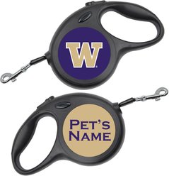 ShopInstaPets Washington Huskies Retractable Dog Walking Leash, Black, 16-ft long, 1/2-in wide
