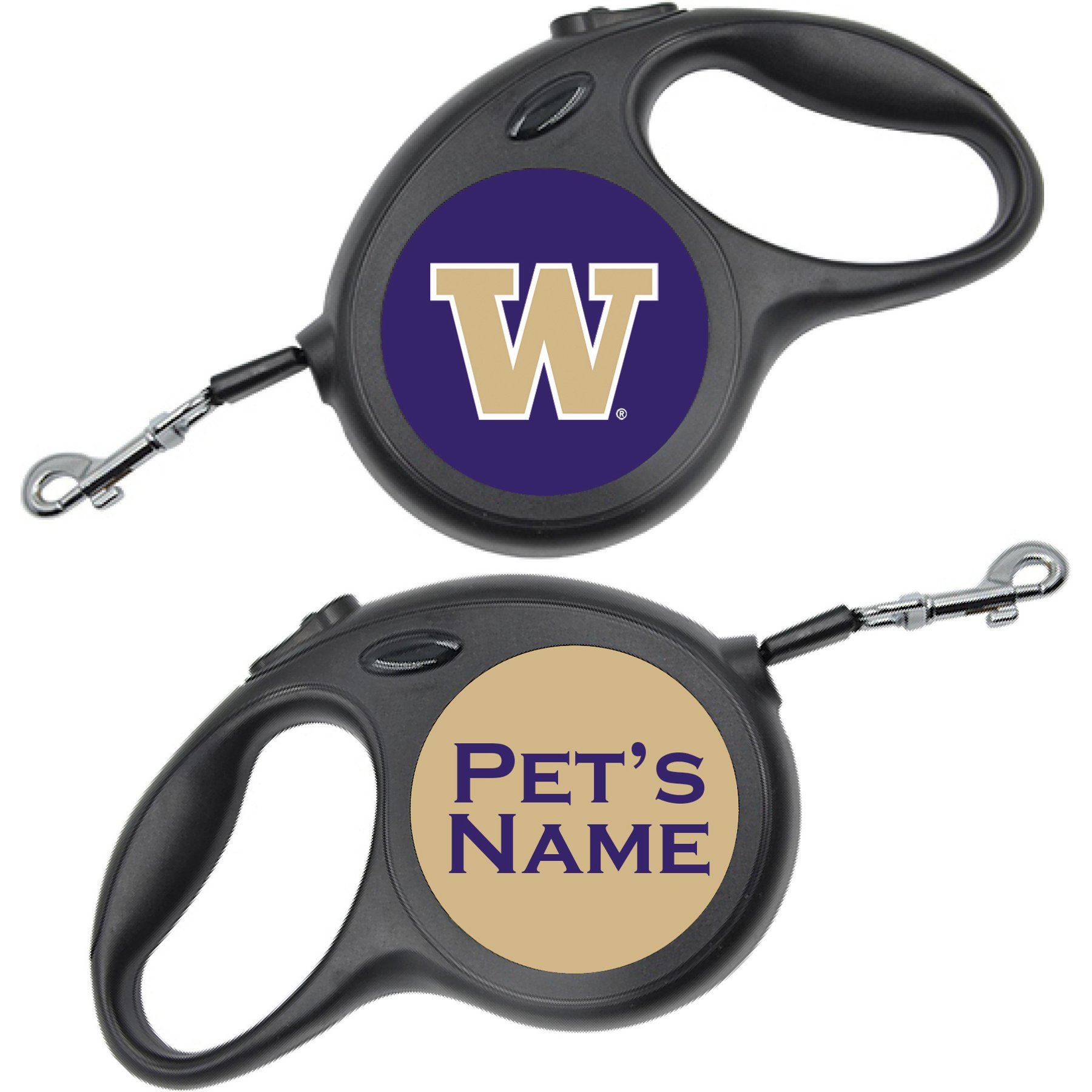 ShopInstaPets Retractable Dog Walking Leash, Black, 16-ft long, 1/2-in wide, Washington Huskies