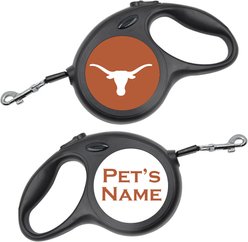ShopInstaPets Texas Longhorns Retractable Dog Walking Leash, Black, 16-ft long, 1/2-in wide