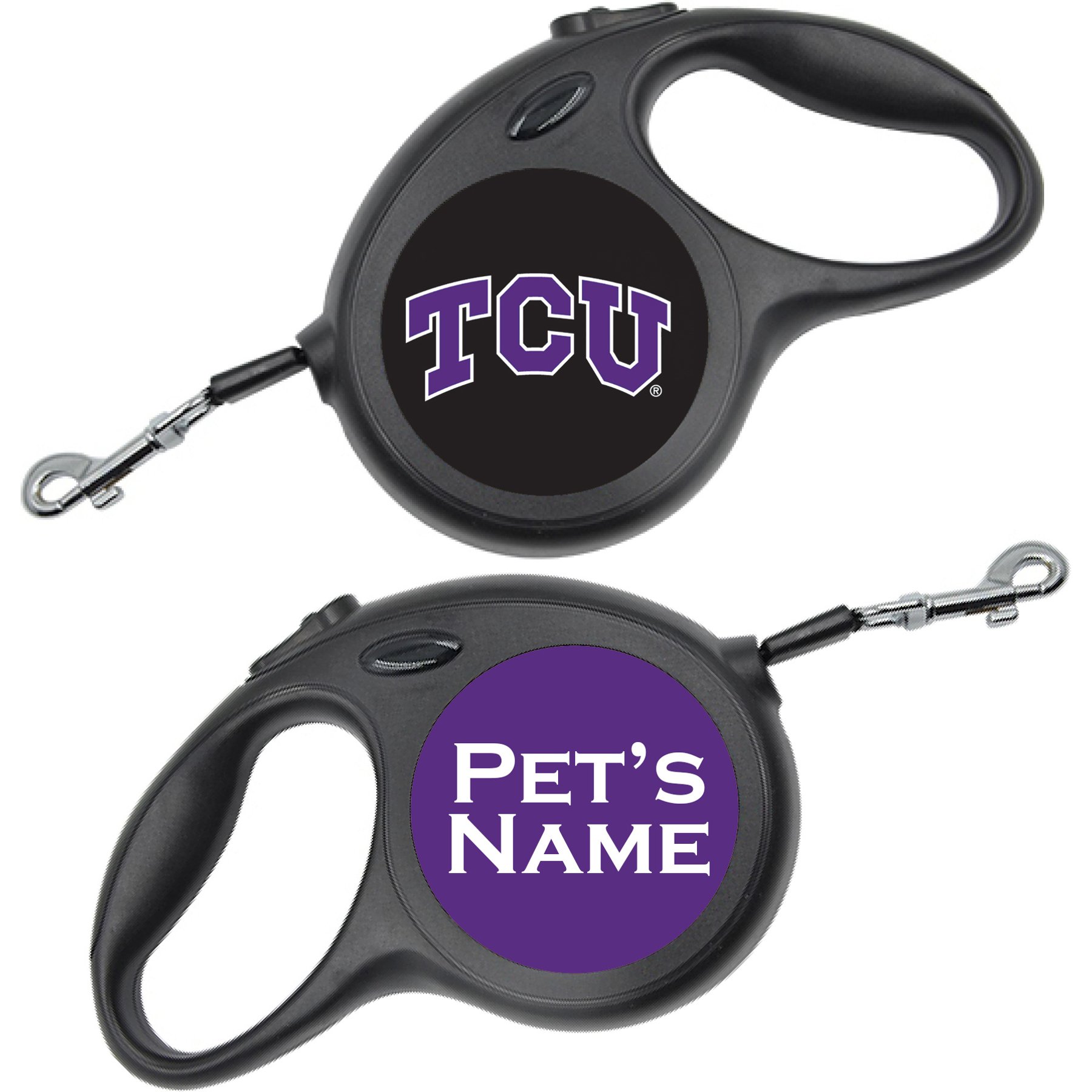 ShopInstaPets Retractable Dog Walking Leash, Black, 16-ft long, 1/2-in wide, TCU Horned Frogs