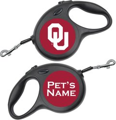 ShopInstaPets Oklahoma Sooners Retractable Dog Walking Leash, Black, 16-ft long, 1/2-in wide
