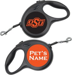 ShopInstaPets Oklahoma State Cowboys Retractable Dog Walking Leash, Black, 16-ft long, 1/2-in wide