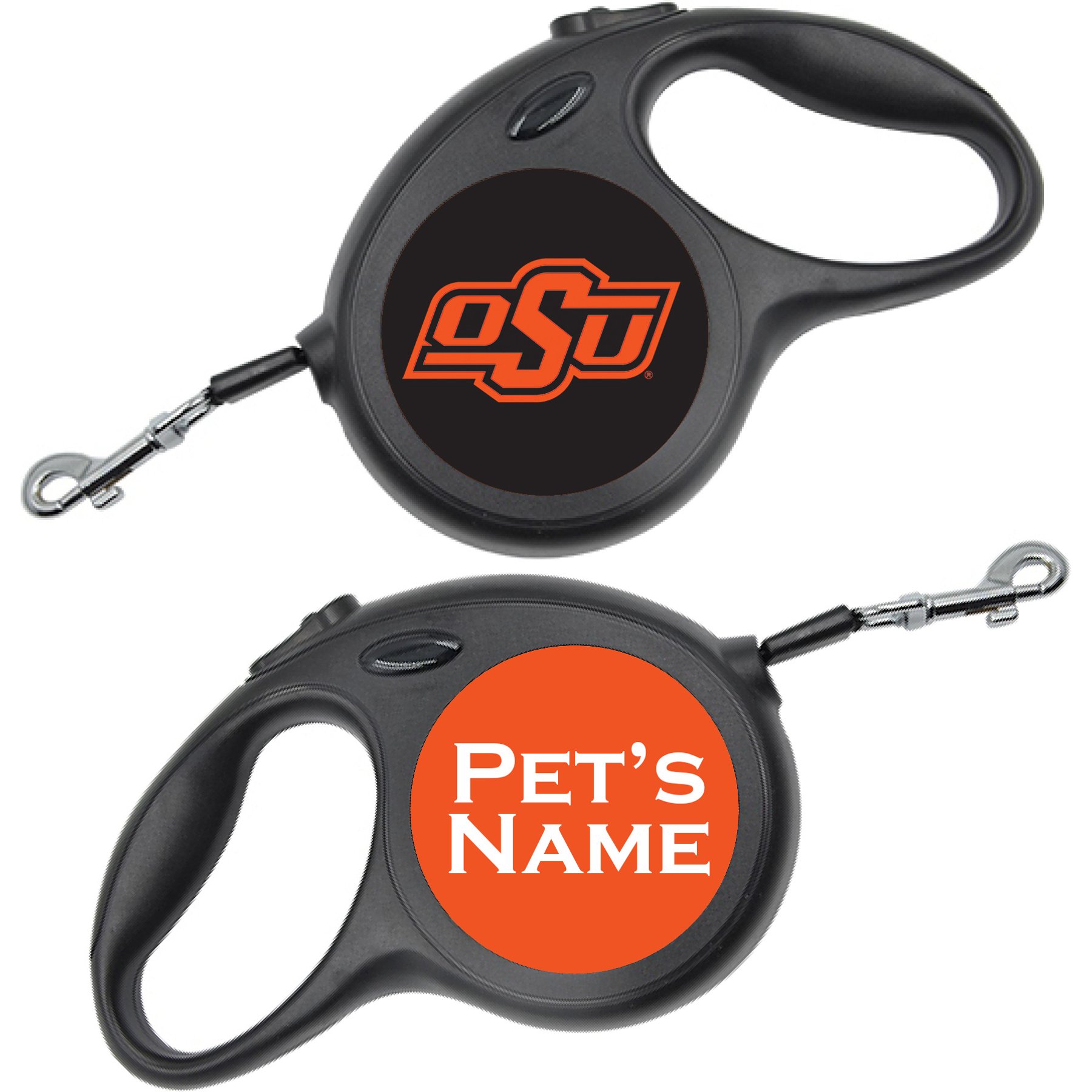 ShopInstaPets Retractable Dog Walking Leash, Black, 16-ft long, 1/2-in wide, Oklahoma State Cowboys
