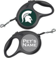 ShopInstaPets Michigan State Spartans Retractable Dog Walking Leash, Black, 16-ft long, 1/2-in wide