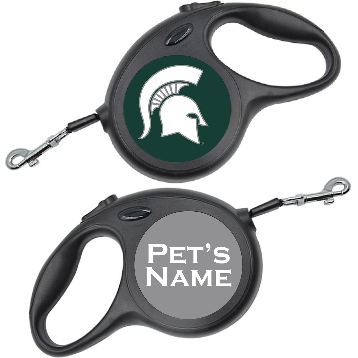 ShopInstaPets Retractable Dog Walking Leash, Black, 16-ft long, 1/2-in wide, Michigan State Spartans