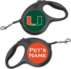 ShopInstaPets Miami Hurricanes Retractable Dog Walking Leash, Black, 16-ft long, 1/2-in wide