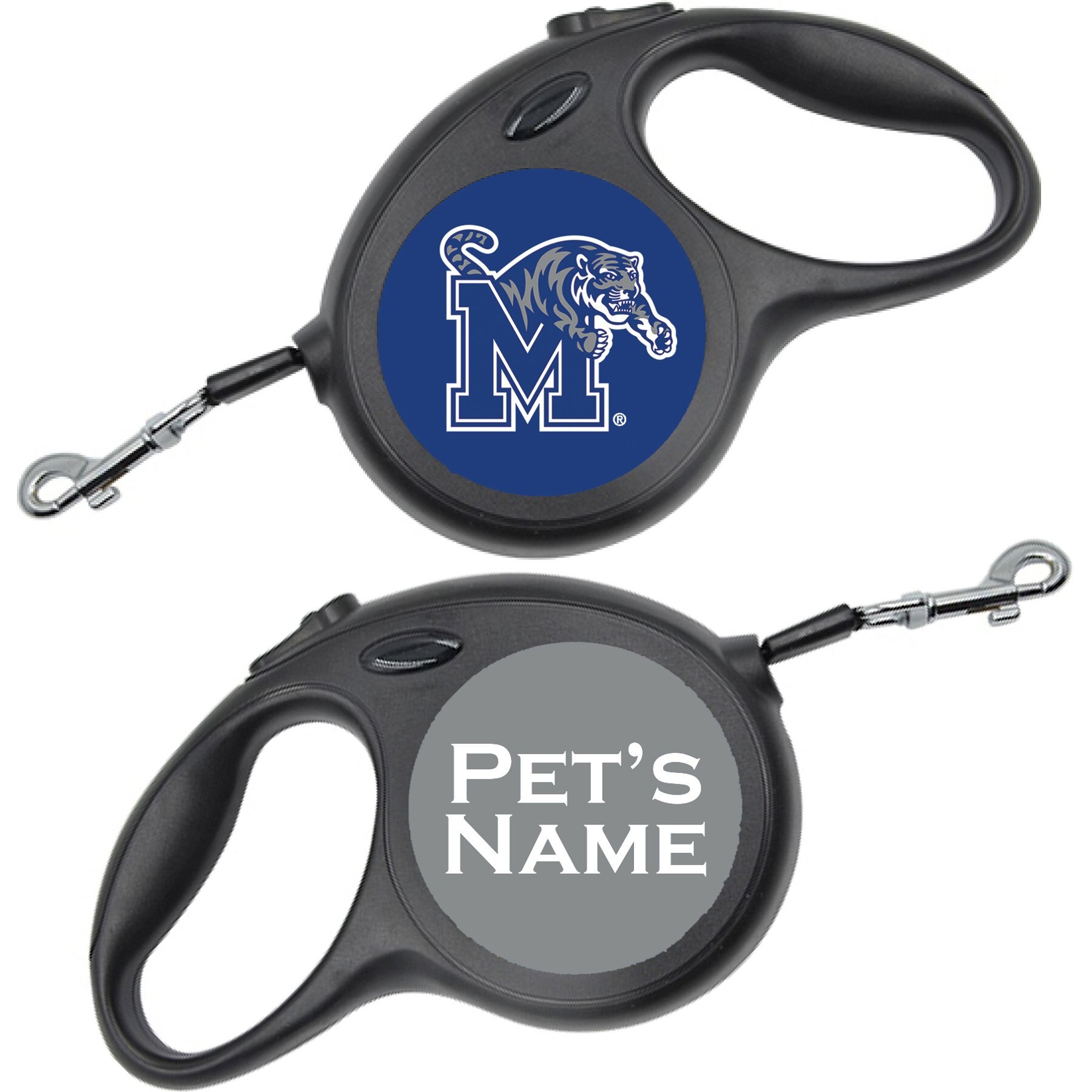 ShopInstaPets Retractable Dog Walking Leash, Black, 16-ft long, 1/2-in wide, Memphis Tigers
