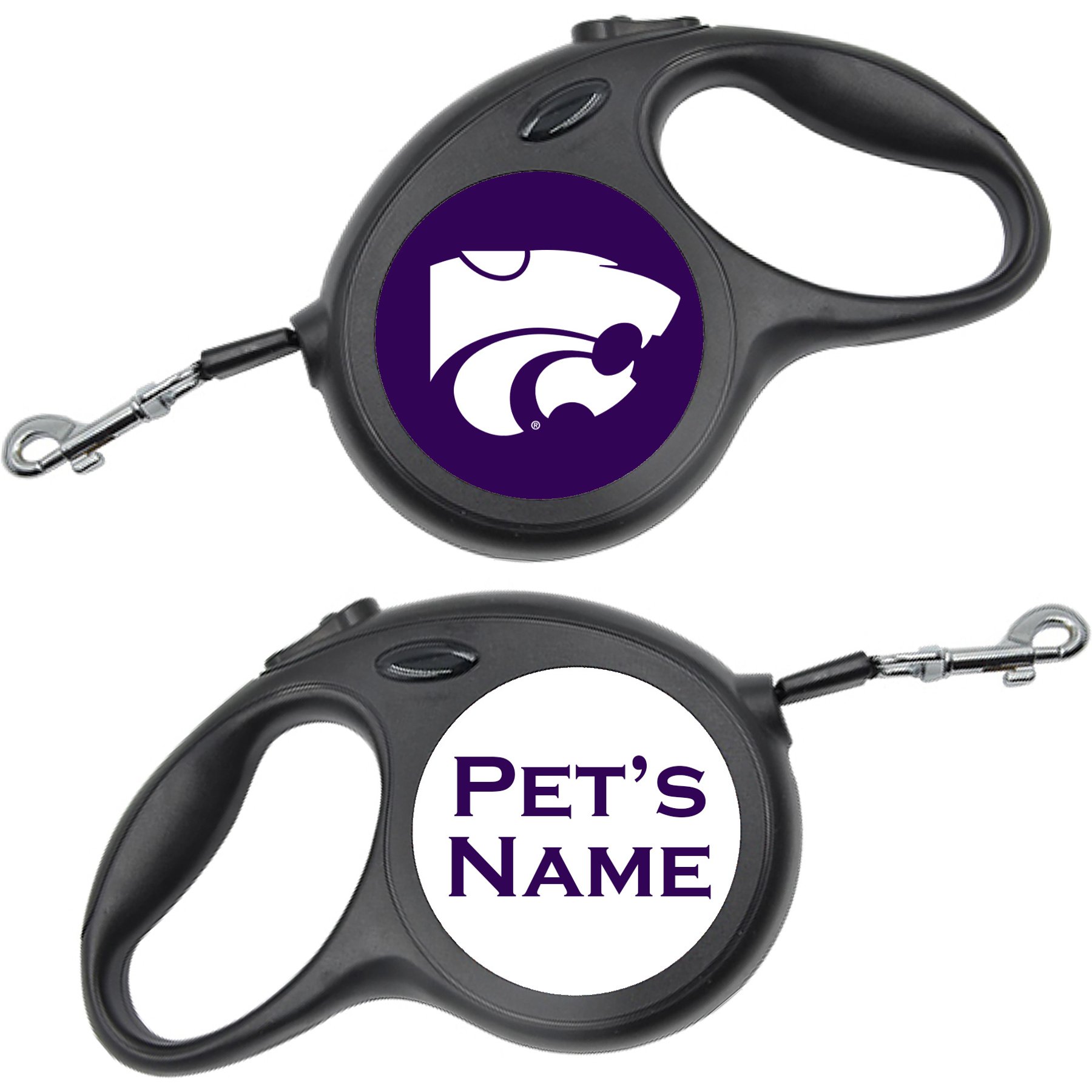 ShopInstaPets Retractable Dog Walking Leash, Black, 16-ft long, 1/2-in wide, Kansas State Wildcats