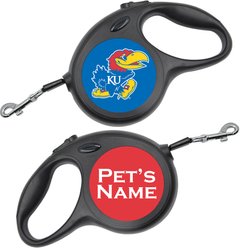 ShopInstaPets Kansas Jayhawks Retractable Dog Walking Leash, Black, 16-ft long, 1/2-in wide