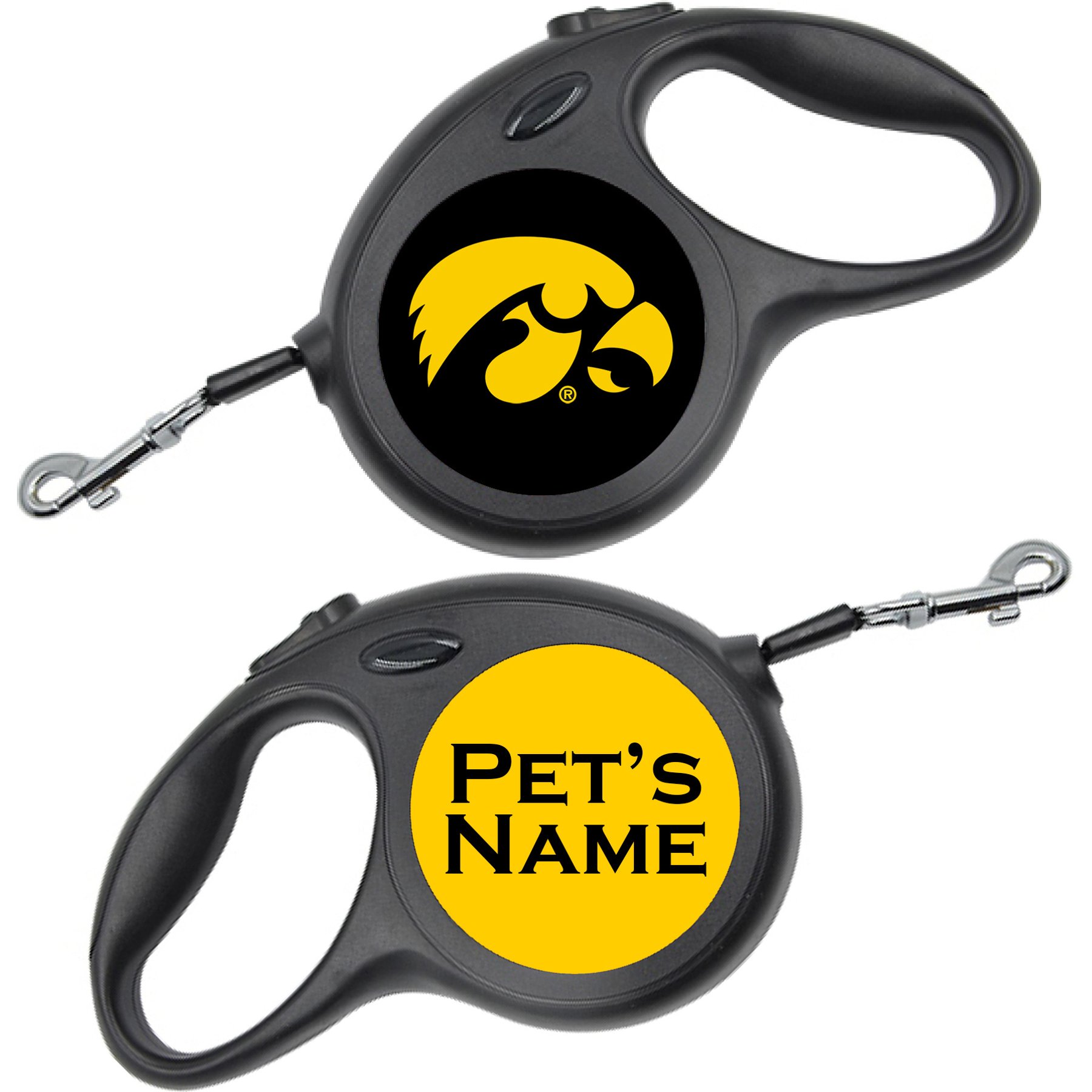 ShopInstaPets Retractable Dog Walking Leash, Black, 16-ft long, 1/2-in wide, Iowa Hawkeyes