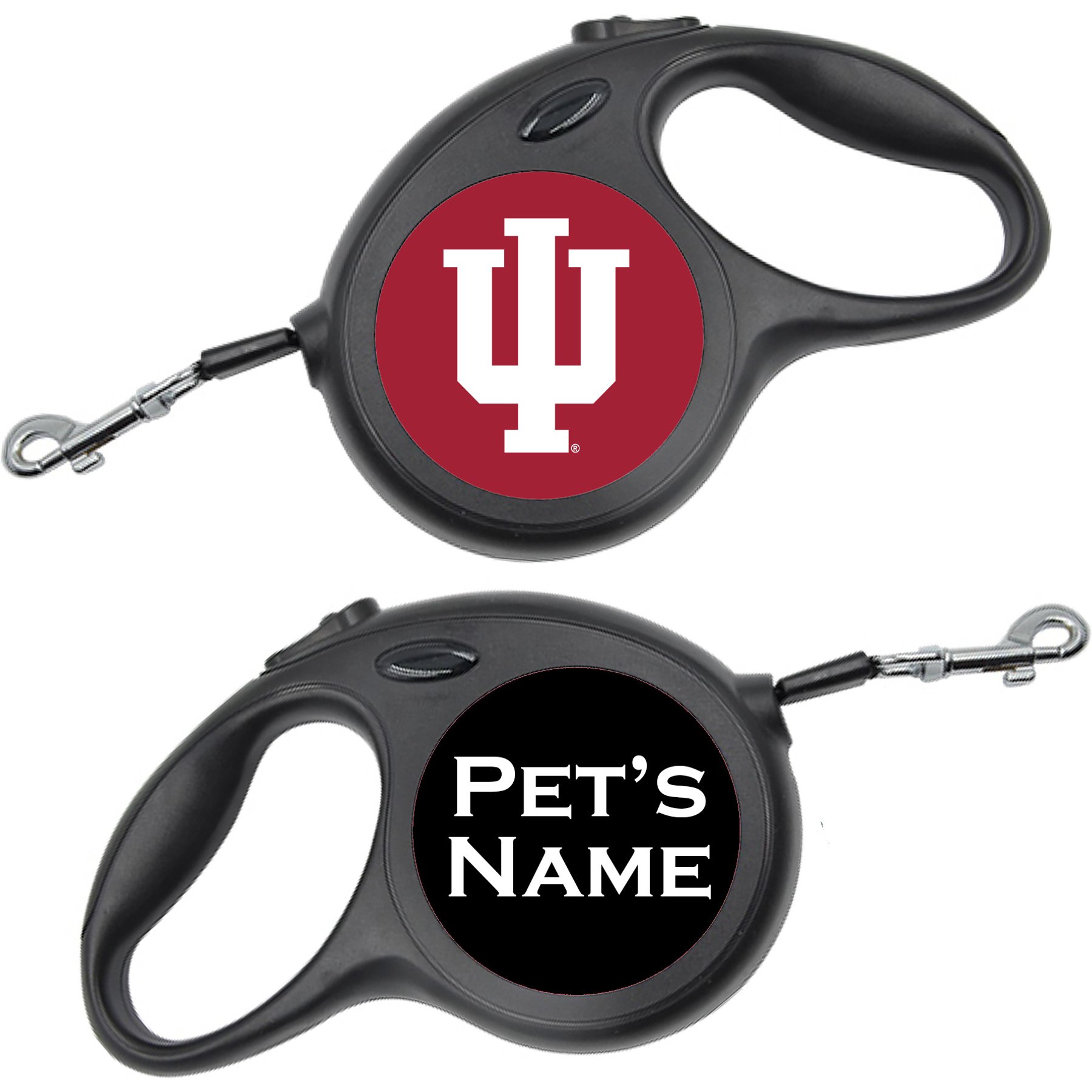 ShopInstaPets Retractable Dog Walking Leash, Black, 16-ft long, 1/2-in wide, Indiana Hoosiers