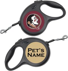 ShopInstaPets Florida State Seminoles Retractable Dog Walking Leash, Black, 16-ft long, 1/2-in wide