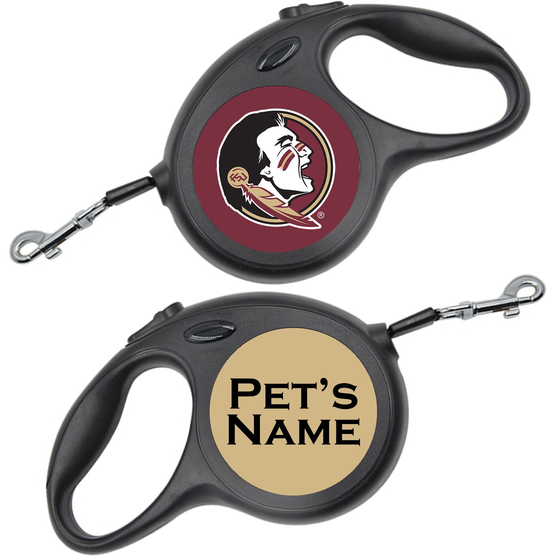 ShopInstaPets Retractable Dog Walking Leash, Black, 16-ft long, 1/2-in wide, Florida State Seminoles