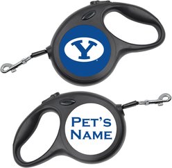ShopInstaPets BYU Cougars Retractable Dog Walking Leash, Black, 16-ft long, 1/2-in wide
