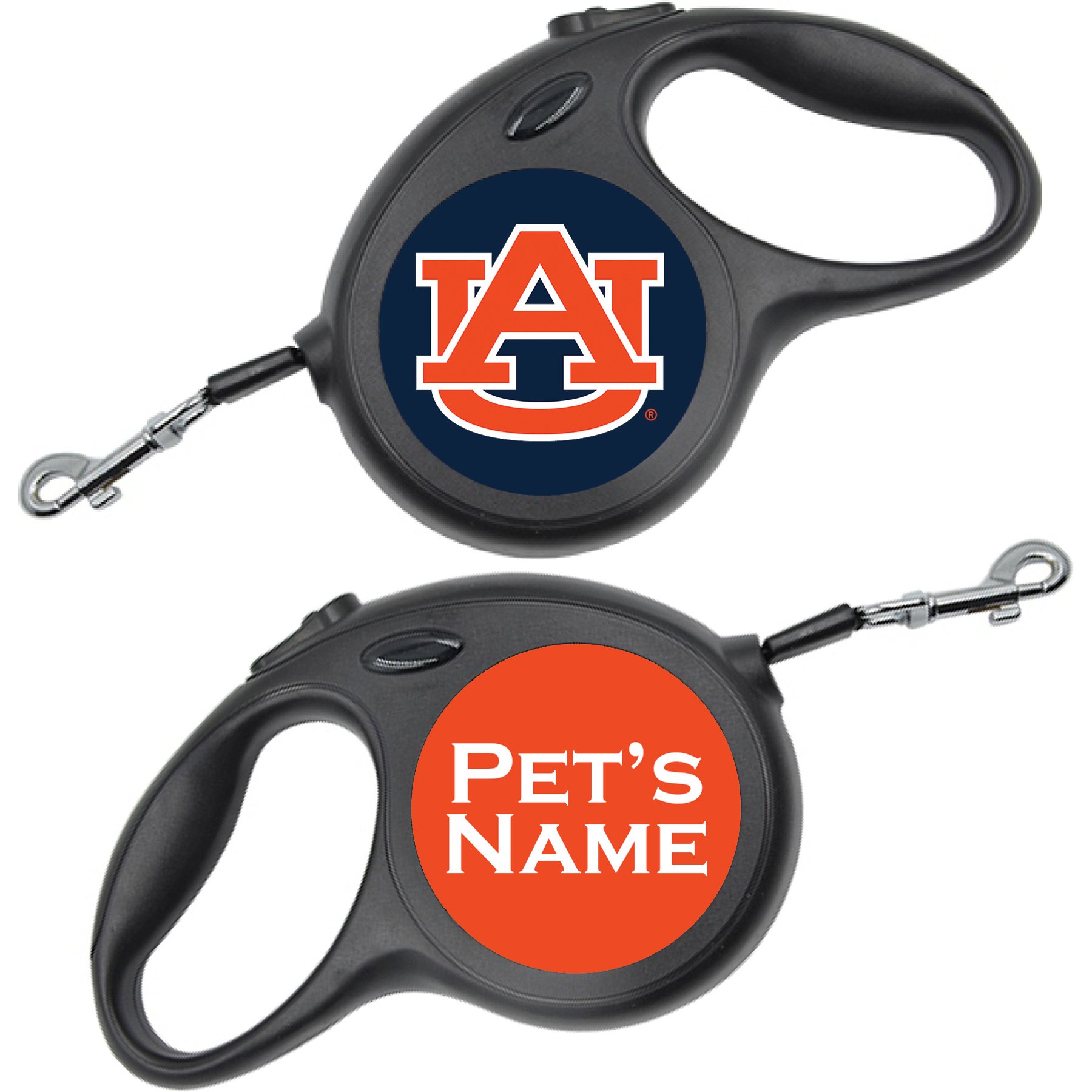 ShopInstaPets Retractable Dog Walking Leash, Black, 16-ft long, 1/2-in wide, Auburn Tigers