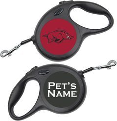 ShopInstaPets Arkansas Razorbacks Retractable Dog Walking Leash, Black, 16-ft long, 1/2-in wide