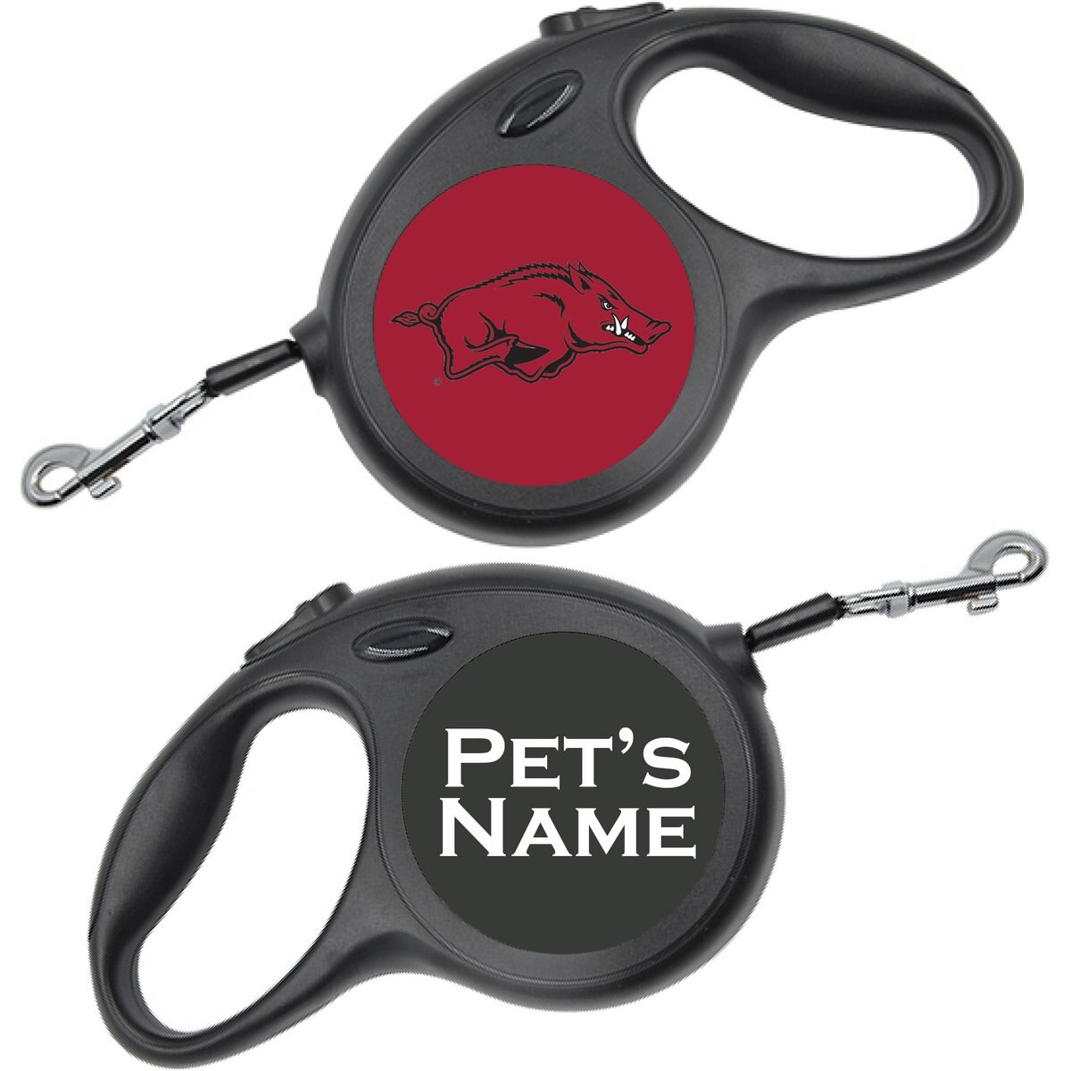 ShopInstaPets Retractable Dog Walking Leash, Black, 16-ft long, 1/2-in wide, Arkansas Razorbacks